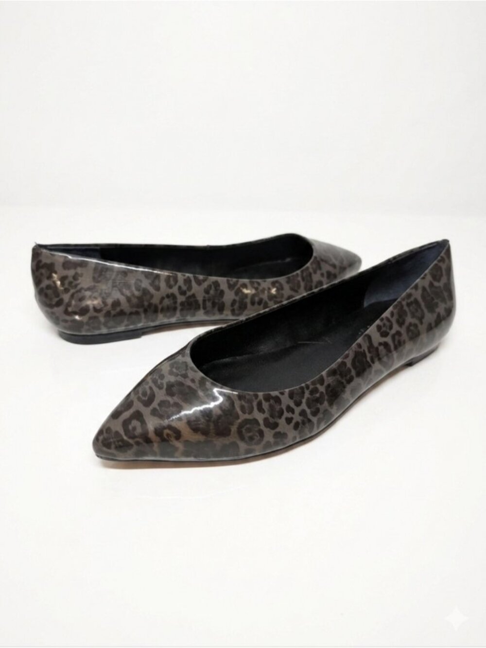 Talbots Pointed Toe Leopard Print Flats Womens Size 6.5 W Made In Brazil Brown